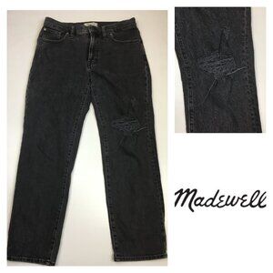 MADEWELL Dark Gray/Black Distressed The Mid-Rise Perfect Vintage Straight Jeans